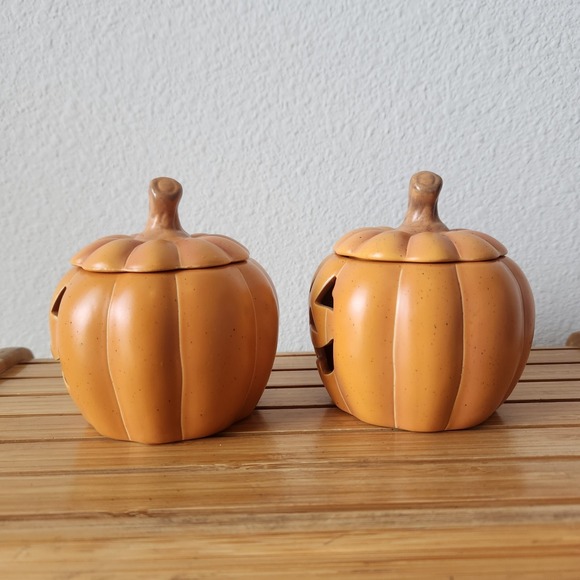 PartyLite P8729 Pumpkin Votive Pair Candle Holders Halloween Jack o Lantern - Picture 7 of 14